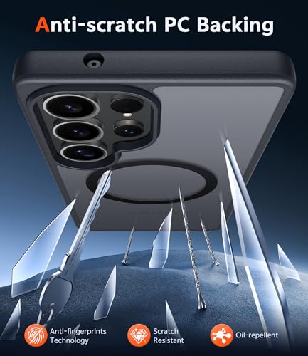 Image of FNTCASE for Samsung Galaxy S23-Ultra Case: Matte Magnetic Translucent Phone Cases Lens Protection Compatible with Magsafe Rugged Protective Cell Cover (C-Black)