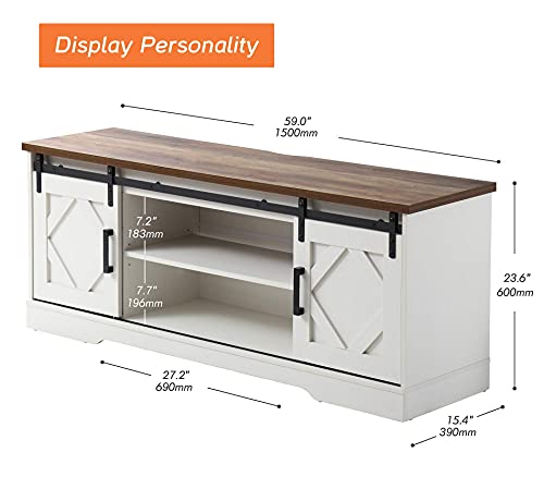 Image of WAMPAT Farmhouse Style TV Stand for 55-65 inch TV w /Distressed Wood Finish