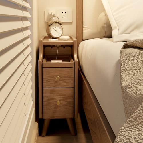 Image of KASLANDI Muwuele Wood Nightstand Side Table Bedroom Storage Drawer and Shelf Bedside End Table - Brown, 45.72 cm (W) x 26.035 cm (L) x 45.72 cm (H)