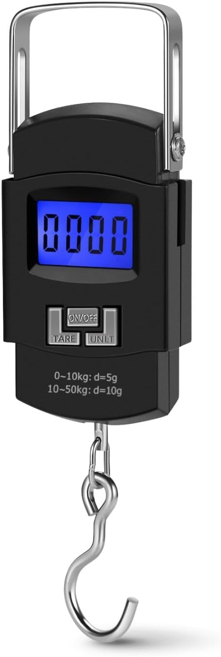 homeverse hanging digital scale for travel & fishing, 110lb/50kg portable for luggage,box,bag weight machine with backlit lcd display, electronic suitcase weighing tool, 2x batteries included