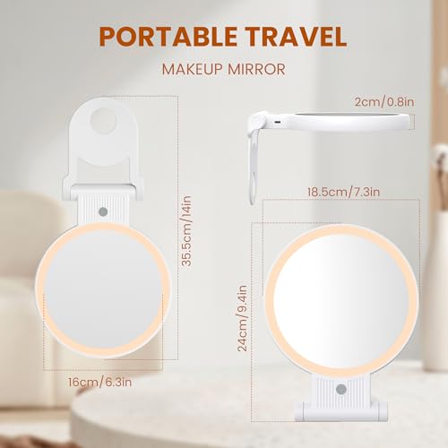 tubbede 1X/30X Lighted Makeup Mirror with Magnification, Double-Sided Switch, 3-Color Lights, 2000mAh Rechargeable, Adjustable Brightness, Swivel Makeup Mirror with Lights for Vanity or Wall Use