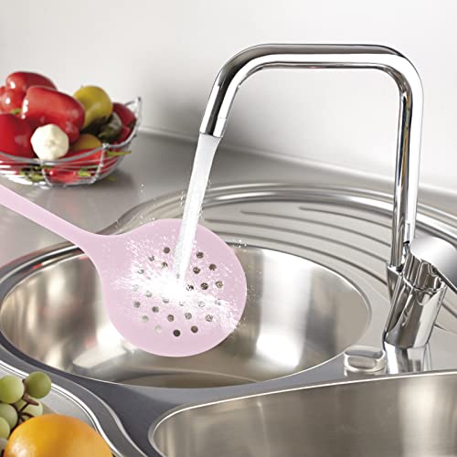 Silicone Skimmer Spoon Heatproof Skimmer Strainer Slotted Spoon Kitchen Cooking Scoop Ladle For Filter Vegetable, Pasta And More (Pink) #TOP5
