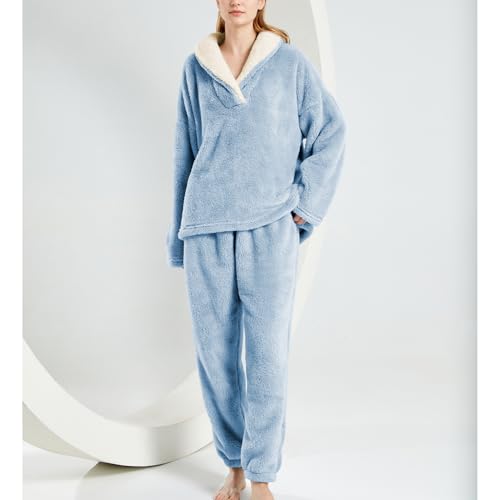 Womens Fluffy Pajamas Set Fleece Pullover Pants Oversized Plush Sleepwear Cozy Fuzzy Loungewear Loose Warm Pjs Sets3