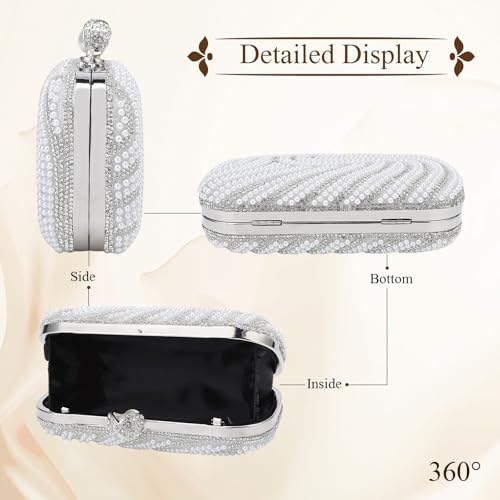 Image of YYW Womens Pearl Clutch Purse Evening Handbags Beaded Bag for Wedding Bride Party with Chain