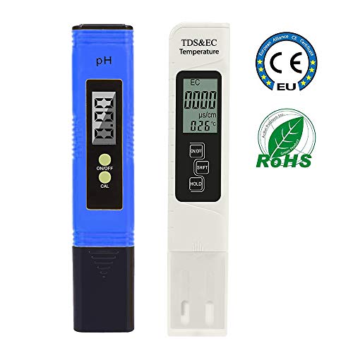 HOPLAZA PH-mètre numérique, pH-mètre Test de qualité d'eau 0,01 PH avec Plage de Mesure du pH 0-14, TDS PH EC Set 2 en 1 pour Eau Potable à Usage Domestique, Piscine, Culture hydroponique(Bleu)