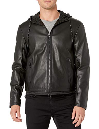 A|X Armani Exchange Men's Faux Leather Zip up Blouson Jacket, Black, XL
