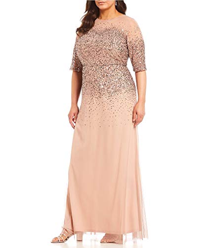 Image of Adrianna Papell Women's Beaded Illusion Dress | Long Sequin Evening Dress with Fitted Bodice & Tulle Skirt Overlay
