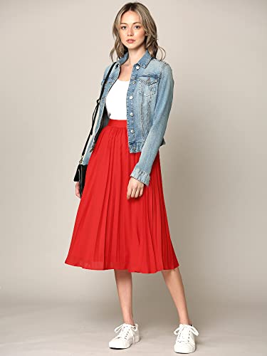 Made By Johnny Women's High Elastic Waist Pleated Mid A-Line Swing Skirt2