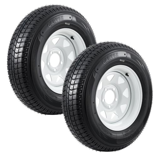 GarveeTech ST205/75D14 Trailer Tire and Wheel Assembly, Heavy-Duty Load Range C 6PR, 5 Lug White Modular Wheel, 14 Inch Tires for Utility/Boat/Camper Trailers, Set of 2