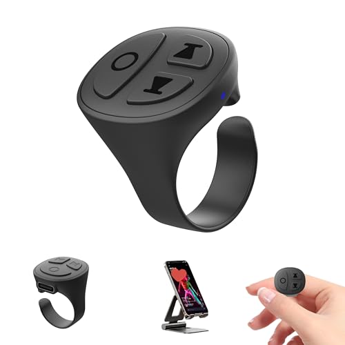 SOFAMIRI TikTok Scrolling Ring Bluetooth Camera Remote Scrolling Ring Remote for TikTok iPhone Facebook YouTube Instagram Android Phone Fingertip Wireless Scroller Page Turner (Black Single Ring)