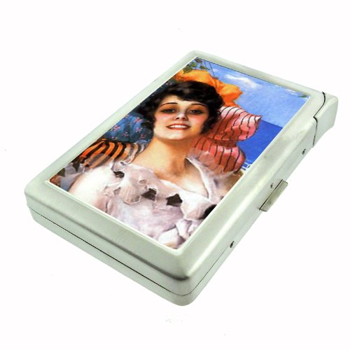 Retro Pretty Girl Beach Double-Sided Cigarette Case with Lighter, ID Holder, and Wallet D-464