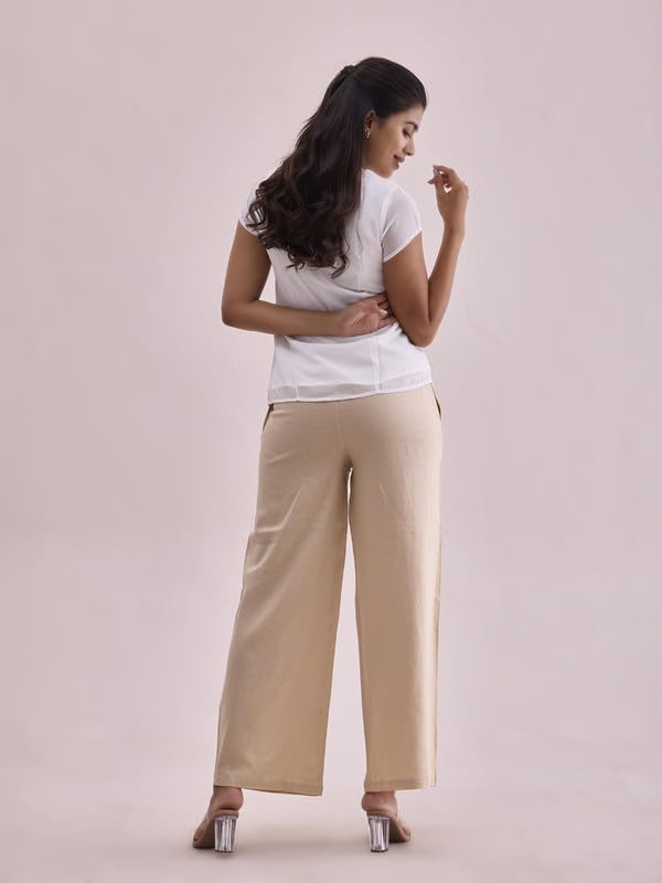 Image of GO COLORS Soft Viscose & Linen Blend Linen Palazzo Full Length for Women| Breathable, Mid Rise
