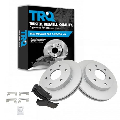 TRQ Front Brake Pad & Rotor Set Semi Metallic Coated Compatible with 1999-2008 Chevrolet Silverado Tahoe Suburban GMC Sierra Yukon 1500 Express Savana 1500 2500 2002-2006 Cadillac Escalade Avalanche