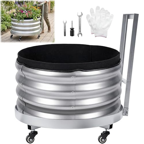 Chonway Galvanized Metal Raised Garden Bed Outdoor with Wheels, Planters