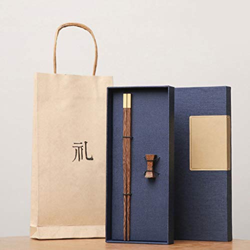 Coffret Cadeau de Baguettes réutilisables en Bois avec étui, Baguettes à Sushi jaises et Ensemble de Repose-Baguettes, Baguettes Chinoises de Luxe en Bois Naturel, Baguettes antidérapantes A