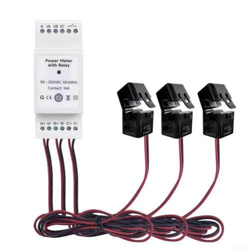 Medidor de energía trifásico de alimentación de riel DIN con abrazaderas CT, contador bidireccional compatible con WiFi para seguimiento de corriente de voltaje, protección de sobrecarga, (80 A)