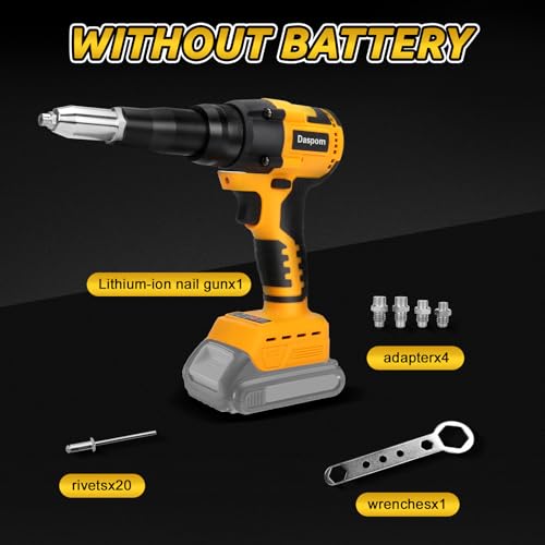 Daspom Cordless Rivet Gun Compatible with DeWalt 20V MAX Battery(No Battery), Electric Rivet Gun Kit, Brushless Pop Rivet Gun, for Rivets 1/8'', 5/32'', 3/16", 1/16" 7 Daspom Cordless Rivet Gun Compatible with DeWalt 20V MAX Battery(No Battery), Electric Rivet Gun Kit, Brushless Pop Rivet Gun, for Rivets 1/8'', 5/32'', 3/16", 1/16" - Image 7