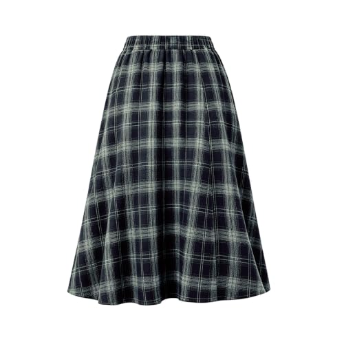 Huyxcye Womens Plaid Midi Skirt High Waist A Line Flowy Tartan Fall Winter - image 6