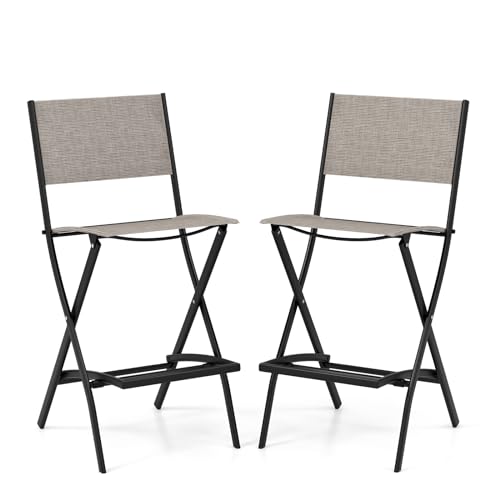 COSTWAY 2er Set Outdoor Barhocker, klappbare Barstühle mit Rückenlehne und Fußstütze, Tresenhocker bis zu 150 kg belastbar, Sitzhöhe 71 cm, Gartenstühle für Balkon, Garten & Poolbereich