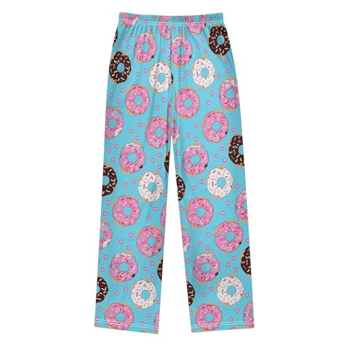 Cute Pink Donuts Pattern Pajama Pants Lounge Sleep Pants Elastic Waist Long Pajama Bottoms with Pockets for 6-14 Years2