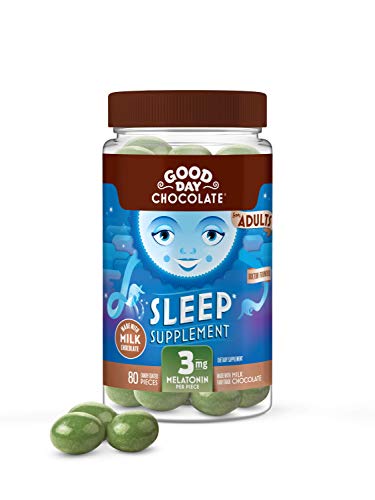 Good Day Chocolate Melatonin for Adults [ 80 Count ] - Fair Trade Non-GMO Chocolate with Chamomile and Melatonin 3 mg - Adult Melatonin Adult Natural Sleep Aid Supplement