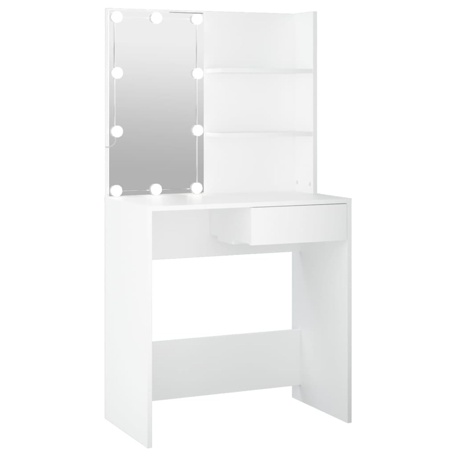 Gecheer Tavolo da toeletta a LED, bianco, 74,5 x 40 x 141 cm, con lampadine USB, spazio per gli appassionati di bellezza