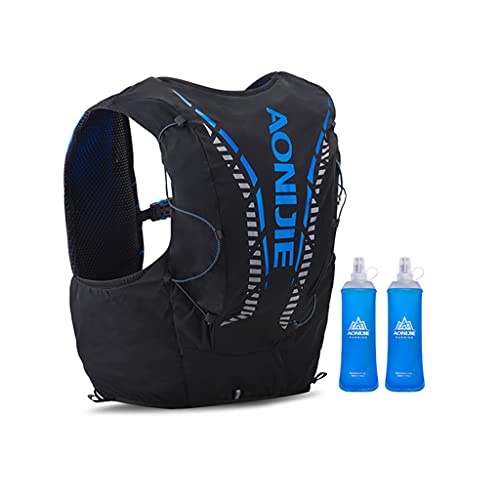 Win.Deeper 12L Mochila Hidratación Mochila Tactica Running Trail con 2 450ml Botella Bolsa De Agua Múltiples Almacenamiento Compartimiento para Camping Bicicleta Senderismo Ciclismo (Negro-M/L)