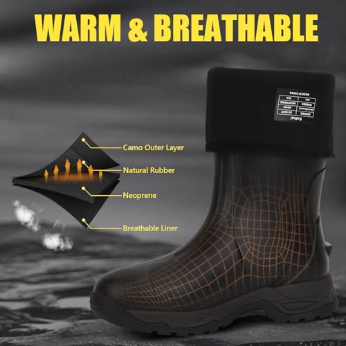 Kalkal Rain Boots Men, Waterproof Rubber Boots for Men, Durable Neoprene Work Boots for Gardening Hunting and Fishing2