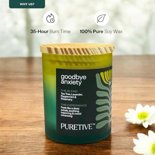 Image of Puretive Goodbye Anxiety Scented Candle - Rosemary Lavender Blend, 100% Soy Wax | 35-Hour Burn Time, 2 Wick Candle for Anxiety Relief & Relaxation