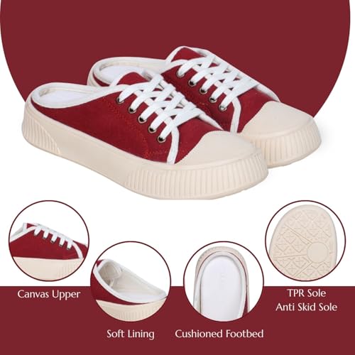 Image of TRASE Back Open Casual Sneakers for Women | Trendy Mule Slip-On Shoes with Lace-Up Front & Comfortable Cushioned Insole