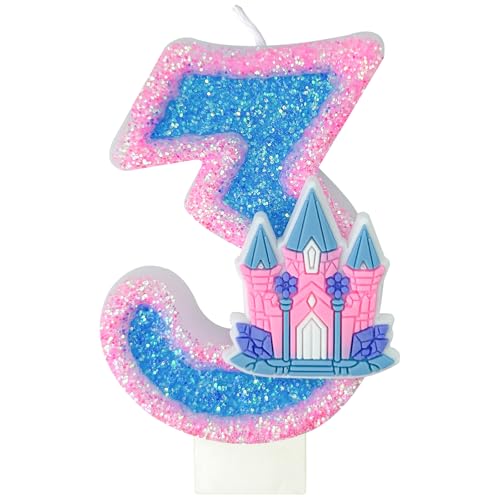 Zlongron Number 3 Candle, Birthday Candles, Suitable for Frozen Castle Theme Birthday, Party and Other Event Decorations, Suitable for Castle Cake Topper (Number 3)