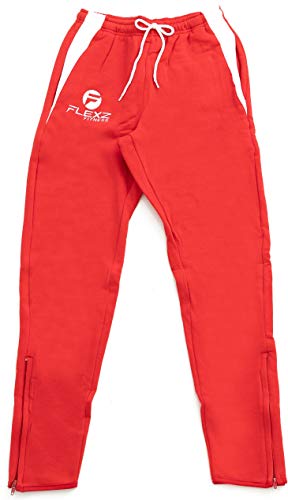 FlexzFitness Men's Workout Running Pants and Sweatpants - Lightweight Winter Gym Pants with Pockets and Zippers Red