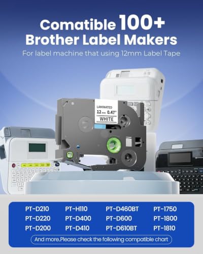 Image of Replacement for Brother TZe Tape 12mm 0.47 inch Laminated White TZe-231 | 5-Pack Ptouch Label Maker Tape TZ-231 Compatible with Brother P-touch PT-D220 D210 H110 D200 D400 PT-1280 D610BT