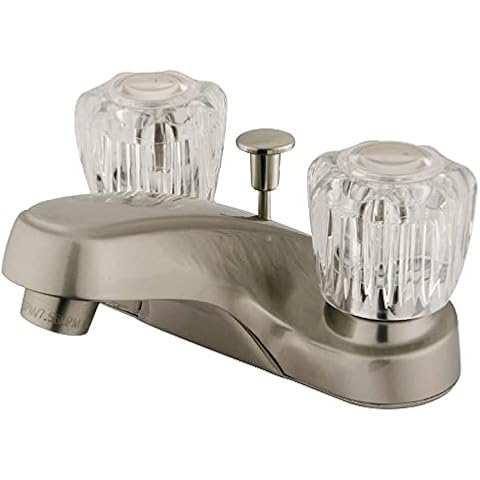 Grifo de lavabo doble Kingston Brass GKB168 con mango acrílico de 10,16 cm y sistema de desagüe, Níquel cepillado Cover