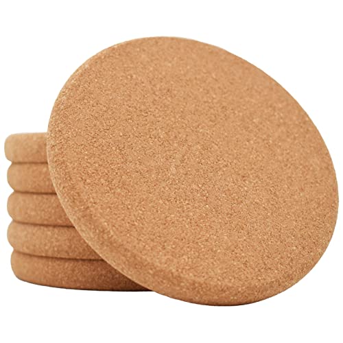 ToolMenu Cork Coasters for Drinks Absorbent - 6 Pcs 4 Inch Round Edge Heat Resistant Reusable Drink Coaster Set Extra Thick Perfect Cups Mugs Glasses