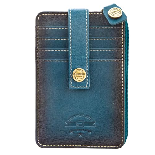 ID Stronghold RFID Mega Mini Wallet Slim Wallet Genuine Leather with Zipper (Blue)