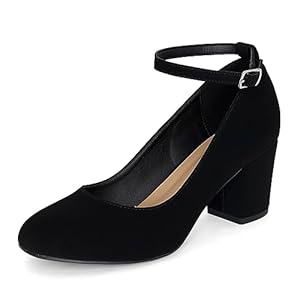STYLISH S Hype ~ Women’s Closed Round Toe Adjustable Ankle Strap Low Chuncky Block Heel Pumps Shoes