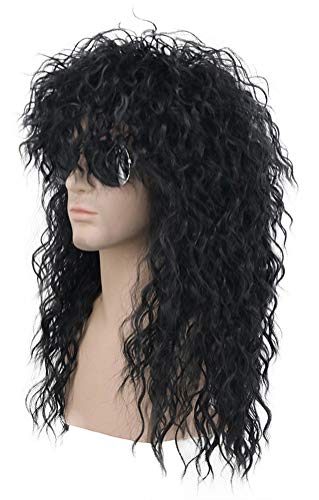 Image of karlery 70s 80s Rocker Metal Mullet Wig Mens Long Curly Black Wig for Halloween Costume Anime Party