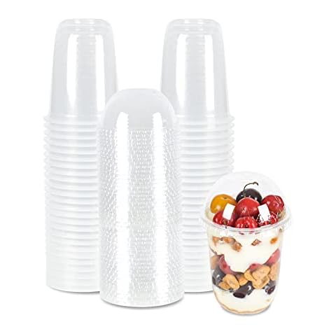JAYEEY 17 oz Disposable Clear Plastic Cups With Dome Lids Perfect for Cold Drinks Coffee Smoothie Dessert Cups BPA Free 50 Pack Cover