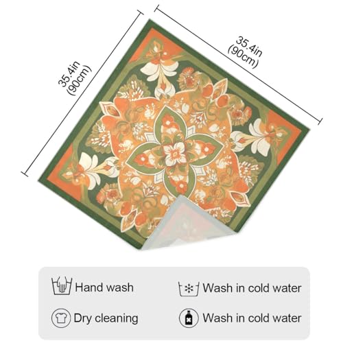 Vintage Flower Pattern Orange and Green silk scarf scarves and wraps Long and large silk scarf for indian for head chales para mujer4