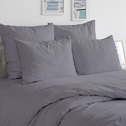 Sunday Home 400 Thread Count 100% Cotton Sheets Damask Stripe Light Grey Queen Sheets Set 4 Piece - Ultra Soft Long Staple Sateen Weave Luxury Bed Sheet Set with 16