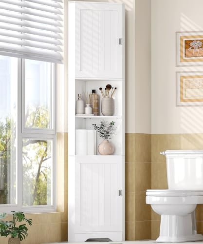 Tall 6-Tier White Corner Storage Cabinet with Doors