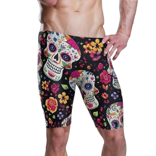 Sugar Skull Skeleton Gothic Flowers Men's Swimsuit Swim Jammers L B0400573