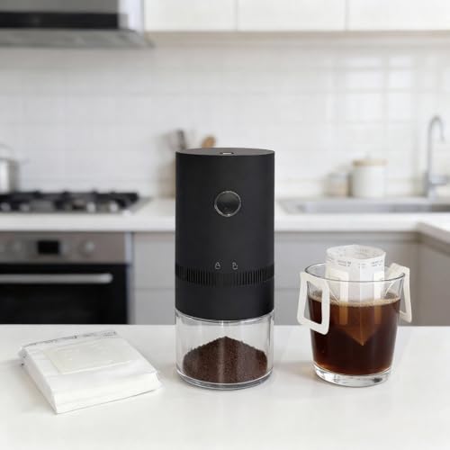 Portable Electric Burr Coffee Grinder, 1500mAh USB Rechargeable with Ceramic Burr & 10 Filters, for...