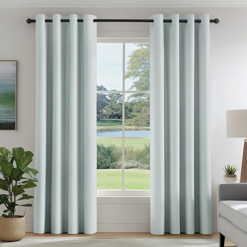 Image of FMFUNCTEX 100% Blackout Curtains for Bedroom, Mistleaf Curtains 96 Inches Long Textured Thermal Insulated Curtains for Living Room Drapes, Black Out Drapery Grommet Room Darkening 2 Panels