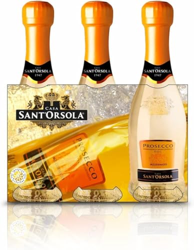 Sant'Orsola - Mini Bottiglie Prosecco D.O.C. Millesimato Extra Dry, da Uva Glera, Gusto Fresco con Note Fruttate, 3x200 ml