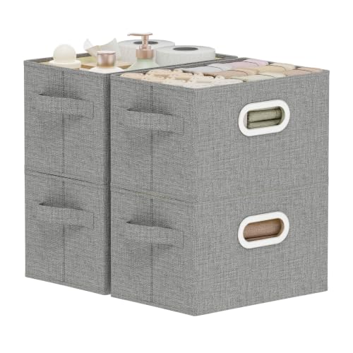 ENUMAIL Washable Storage Box with Fabric Handle,Grey,10.2x7.9x6.7in,4 Pack
