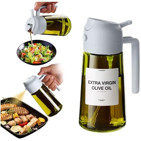 TrendPlain - Original Oil Dispenser for Kitchen - 2 in 1 Oil Dispenser and Oil Sprayer - Olive Oil Dispenser Bottle w/Stickers - Olive Oil Sprayer for Cooking Ash (Light Blockage) Cover