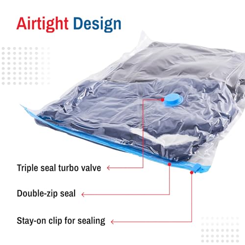 6 Pack Large Vacuum Storage Bags for Comforters, Blankets & Clothes – Vacuum Sealed Compression Bags with Hand Pump – Space Saver Storage Bags for Bedding, Moving, Travel & Organization