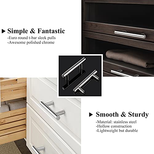 Image of Probrico 15 Pack 2-1 /2 Inch Polished Chrome Cabinet Pulls, 4 Inches Total Length, Stainless Steel Euro Kitchen Cabinet Hardware, Chrome Drawer Pulls